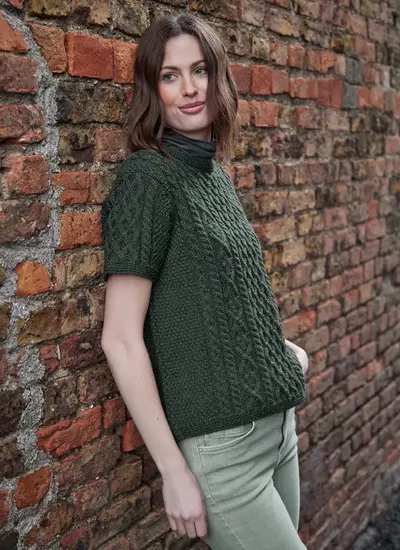 Molly T-Shirt Aran Sweater in Army Green